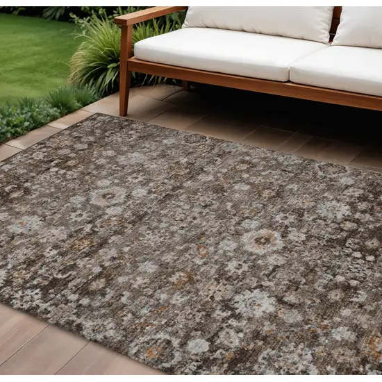 Dark Brown Brown And Taupe Oriental Washable Indoor Outdoor Area Rug Photo 1