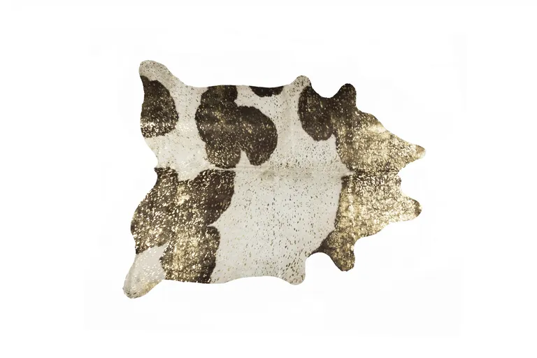 Dark Brown White and Gold Natural Cowhide Area Rug Photo 1