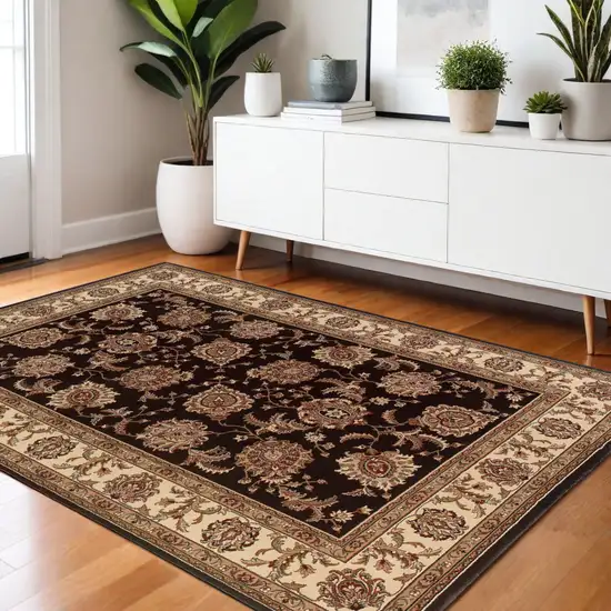 Dark Brown and Ivory Oriental Area Rug Photo 1