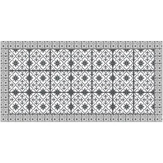 Dark Gray And White Tile Printed Vinyl Area Rug with UV Protection Photo 1