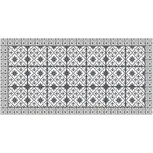 Photo of Dark Gray And White Tile Printed Vinyl Area Rug with UV Protection