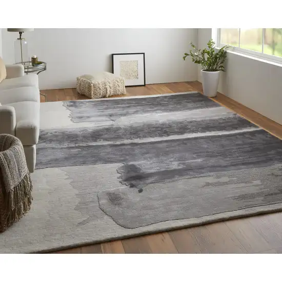 Dark Gray and Ivory Abstract Hand Tufted Area Rug Photo 8