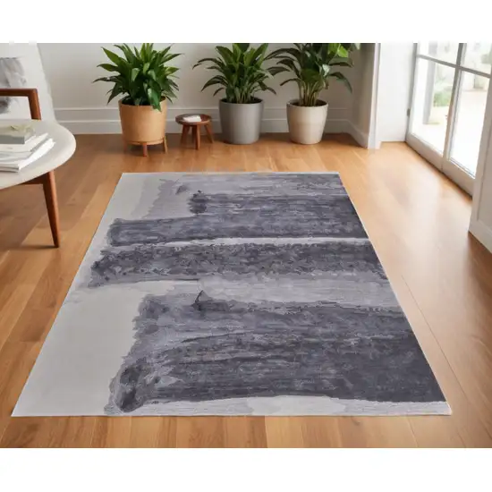 Dark Gray and Ivory Abstract Hand Tufted Area Rug Photo 1