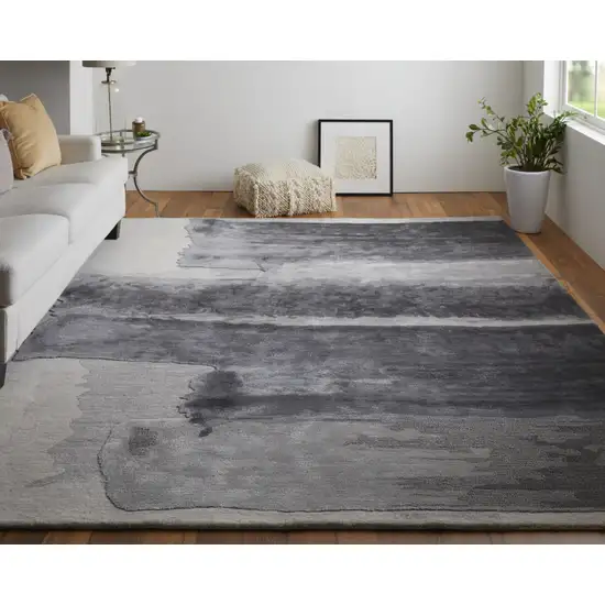 Dark Gray and Ivory Abstract Hand Tufted Area Rug Photo 8