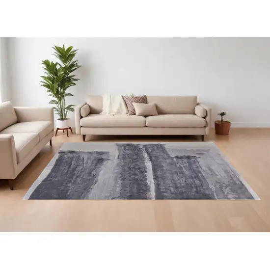 Dark Gray and Ivory Abstract Hand Tufted Area Rug Photo 1