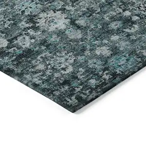 Photo of Dark Green Aqua And Charcoal Oriental Washable Indoor Outdoor Area Rug