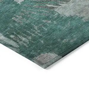 Photo of Dark Green Aqua And Gray Abstract Washable Indoor Outdoor Area Rug