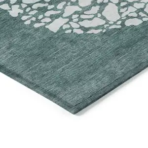 Photo of Dark Green Aqua And Ivory Abstract Washable Indoor Outdoor Area Rug