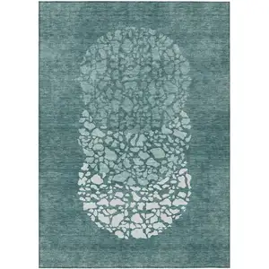 Photo of Dark Green Aqua And Ivory Abstract Washable Indoor Outdoor Area Rug