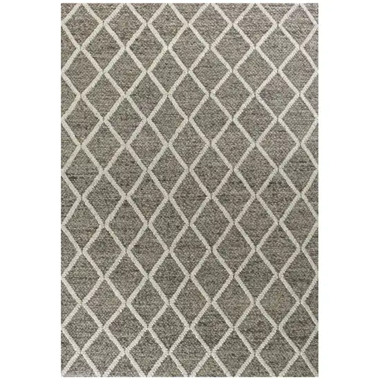 Dark Gray and Ivory Wool Diamond Hand Woven Berber Area Rug Photo 1