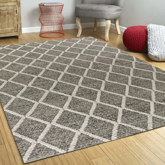 Dark Grey Hand Woven Diamond Pattern Indoor Area Rug Photo 5