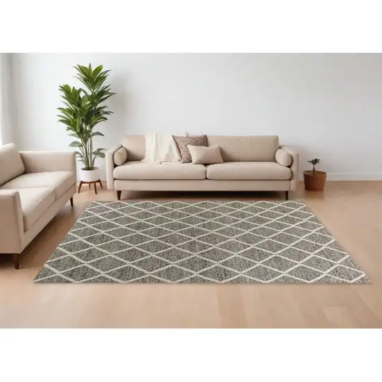 Dark Grey Hand Woven Diamond Pattern Indoor Area Rug Photo 1