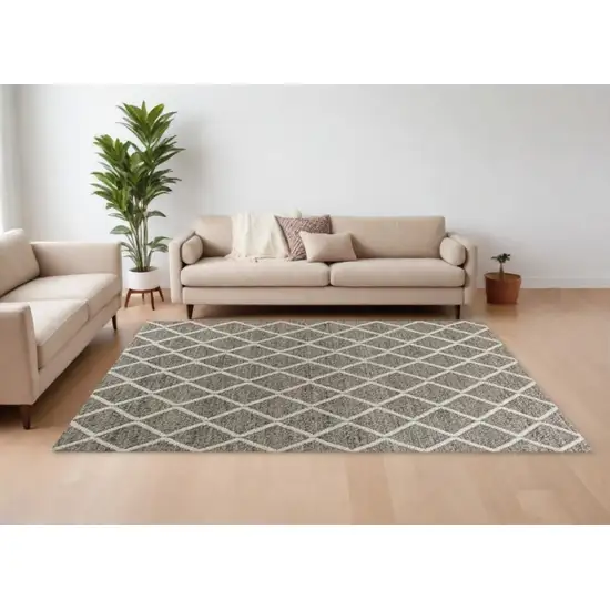 Dark Grey Hand Woven Diamond Pattern Indoor Area Rug Photo 2