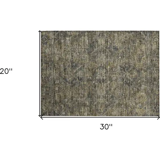 Dark Moss Green and Gray Oriental Washable Non Skid Indoor Outdoor Area Rug Photo 3