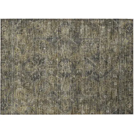 Dark Moss Green and Gray Oriental Washable Non Skid Indoor Outdoor Area Rug Photo 5