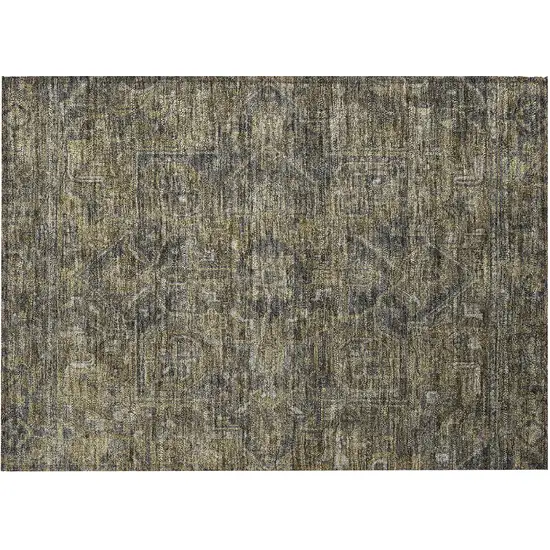 Dark Moss Green and Gray Oriental Washable Non Skid Indoor Outdoor Area Rug Photo 5