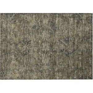 Photo of Dark Moss Green and Gray Oriental Washable Non Skid Indoor Outdoor Area Rug