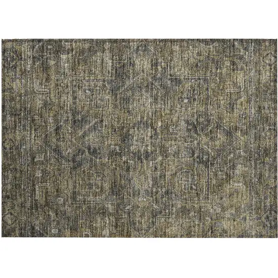 Dark Moss Green and Gray Oriental Washable Non Skid Indoor Outdoor Area Rug Photo 2