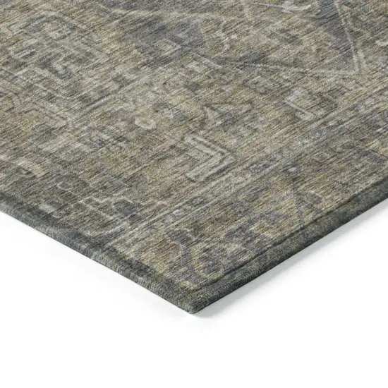 Dark Moss Green and Gray Oriental Washable Non Skid Indoor Outdoor Area Rug Photo 7