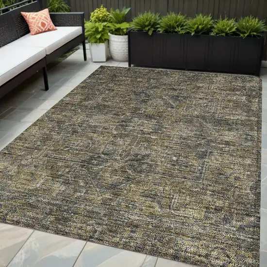 Dark Moss Green and Gray Oriental Washable Non Skid Indoor Outdoor Area Rug Photo 1