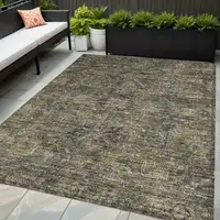 Photo of Dark Moss Green and Gray Oriental Washable Non Skid Indoor Outdoor Area Rug