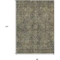 Photo of Dark Moss Green and Gray Oriental Washable Non Skid Indoor Outdoor Area Rug