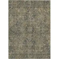 Photo of Dark Moss Green and Gray Oriental Washable Non Skid Indoor Outdoor Area Rug