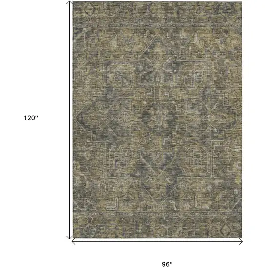 Dark Moss Green and Gray Oriental Washable Non Skid Indoor Outdoor Area Rug Photo 3