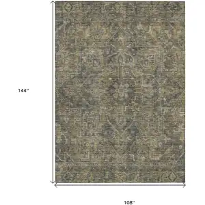 Photo of Dark Moss Green and Gray Oriental Washable Non Skid Indoor Outdoor Area Rug