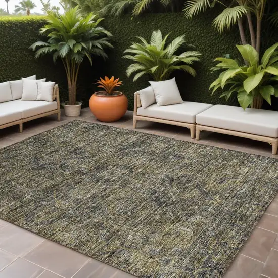 Dark Moss Green and Gray Oriental Washable Non Skid Indoor Outdoor Area Rug Photo 1