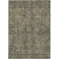 Photo of Dark Moss Green and Gray Oriental Washable Non Skid Indoor Outdoor Area Rug