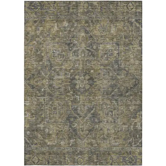 Dark Moss Green and Gray Oriental Washable Non Skid Indoor Outdoor Area Rug Photo 5