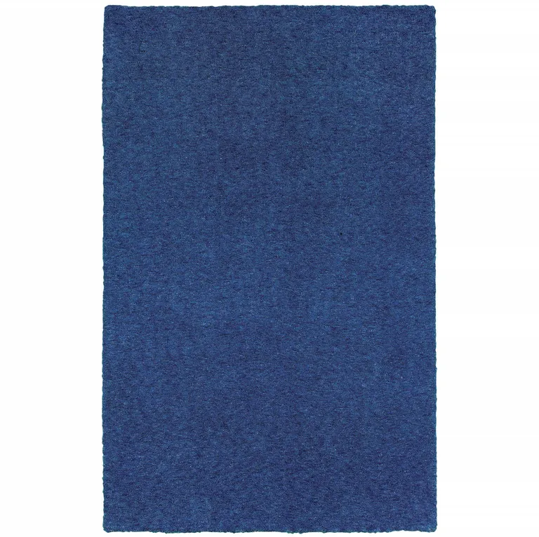 Deep Blue Shag Tufted Handmade Stain Resistant Area Rug Photo 1