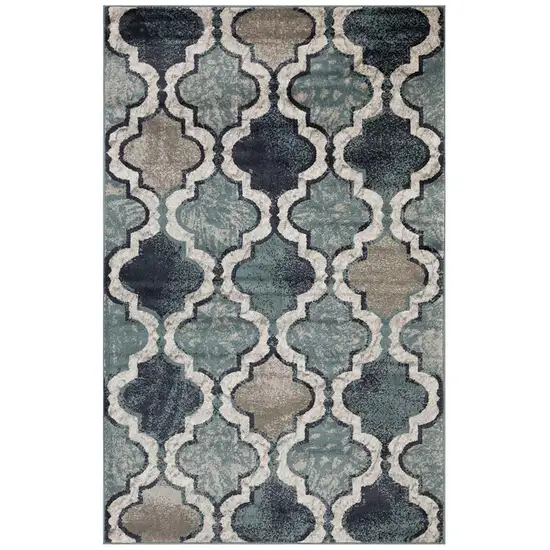 Deep Royal Quatrefoil Power Loom Distressed Stain Resistant Area Rug Photo 1