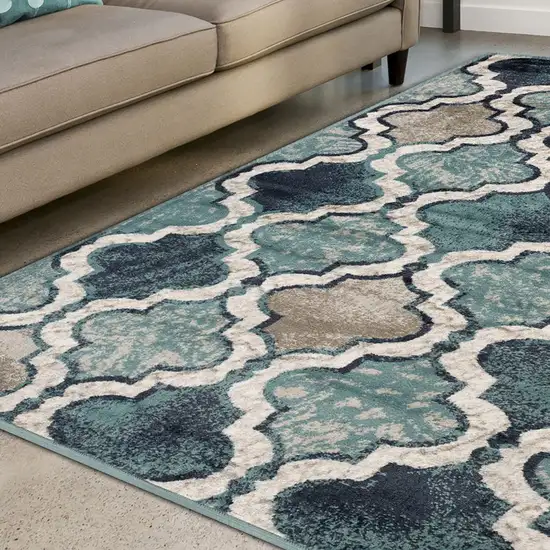 Deep Royal Quatrefoil Power Loom Distressed Stain Resistant Area Rug Photo 7