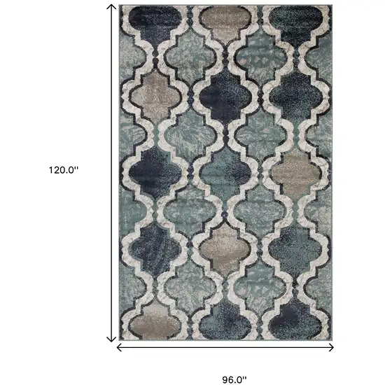 Deep Royal Quatrefoil Power Loom Distressed Stain Resistant Area Rug Photo 8