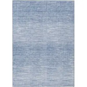 Photo of Denim Blue And Blue Abstract Washable Indoor Outdoor Area Rug