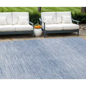 Photo of Denim Blue And Blue Abstract Washable Indoor Outdoor Area Rug