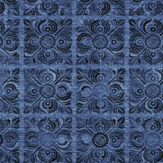 Denim Blue And Charcoal Medallion Washable Indoor Outdoor Area Rug Photo 6