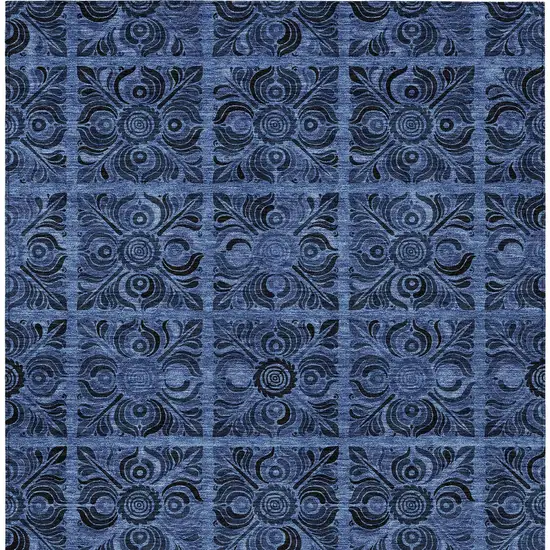 Denim Blue And Charcoal Medallion Washable Indoor Outdoor Area Rug Photo 7