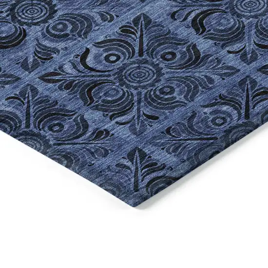 Denim Blue And Charcoal Medallion Washable Indoor Outdoor Area Rug Photo 5