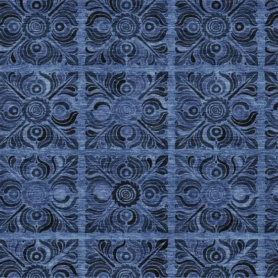 Denim Blue And Charcoal Medallion Washable Indoor Outdoor Area Rug Photo 6