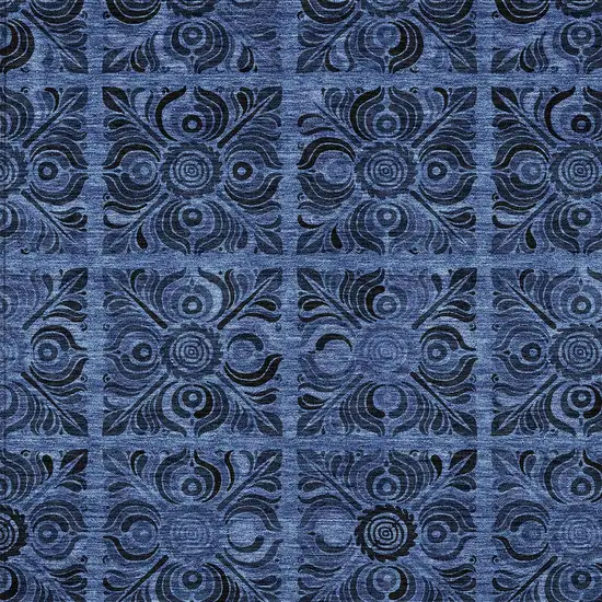 Denim Blue And Charcoal Medallion Washable Indoor Outdoor Area Rug Photo 6