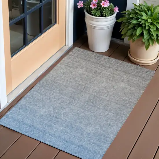 Denim Blue And Gray Ombre Washable Indoor Outdoor Area Rug Photo 1