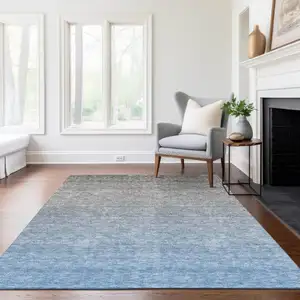 Photo of Denim Blue And Gray Ombre Washable Indoor Outdoor Area Rug