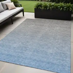 Photo of Denim Blue And Gray Ombre Washable Indoor Outdoor Area Rug