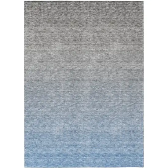 Denim Blue And Gray Ombre Washable Indoor Outdoor Area Rug Photo 2