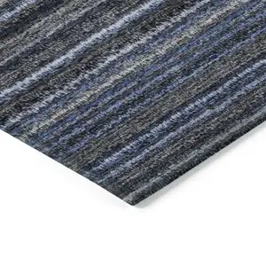 Photo of Denim Blue And Gray Striped Washable Indoor Outdoor Area Rug