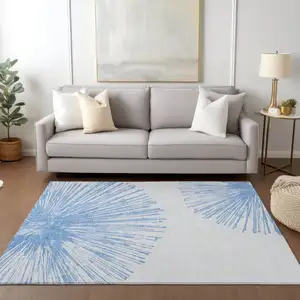 Photo of Denim Blue And Ivory Abstract Washable Indoor Outdoor Area Rug