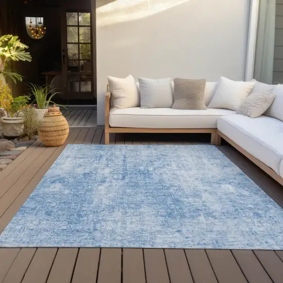 Denim Blue And Ivory Abstract Washable Indoor Outdoor Area Rug Photo 7